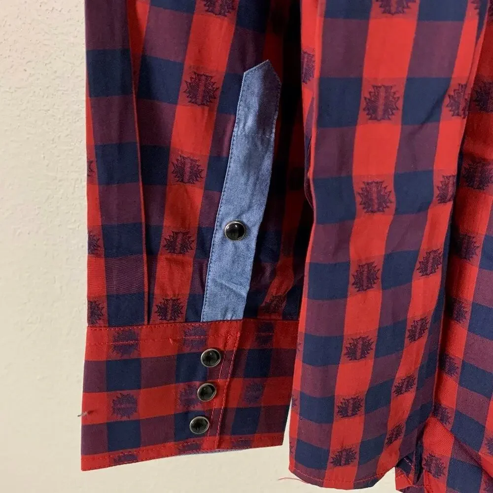 Panhandle Slim Men's Red/Blue Plaid Pearl‎ Snap Western Shirt Size Large